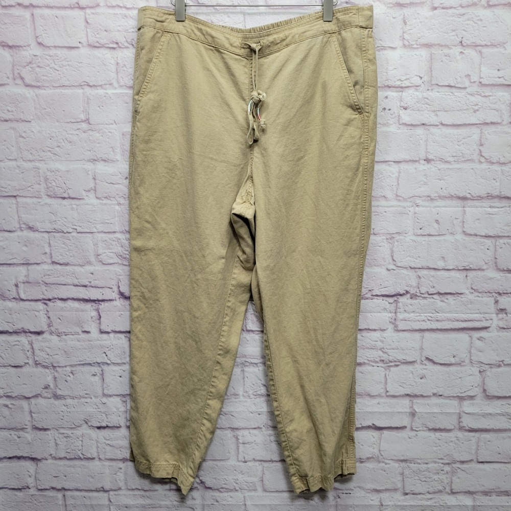 J Crew Denim Beige Linen Blend Ankle Pants Womens L‎ Relaxed Coastal Travel